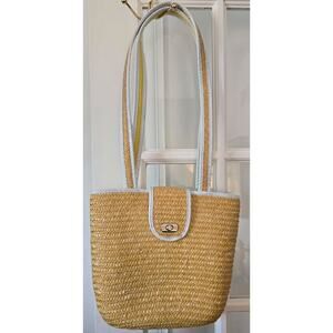 Women's Straw Purse/ Shoulder Bag Yellow White Trim Summer Easter Beach